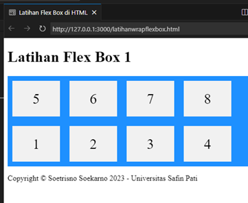 Belajar Flex Box di HTML  - Mater Web Desain Rumah Belajar Soetrisno Soekarno dan Universitas Safin Pati
