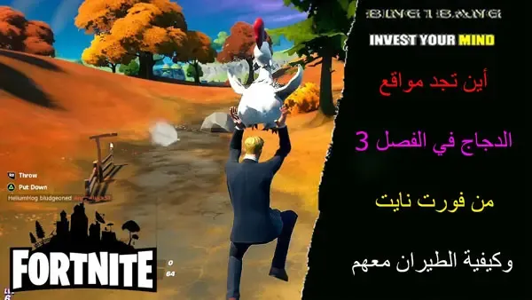 مواقع الدجاج في فورت نايت فصل 3, كيفية العثور على الدجاج في الفصل 3 من فورت نايت, طرق استغلال الدجاج للطيران في لعبة فورت نايت, الدجاج كوسيلة للتنقل في فورت نايت, أماكن إيجاد الدجاج للرحلات الجوية في فورت نايت, استراتيجيات استخدام الدجاج للوصول إلى مناطق مرتفعة في اللعبة, كيفية قيادة الدجاج والسيطرة على الطيران بهم في فورت نايت.