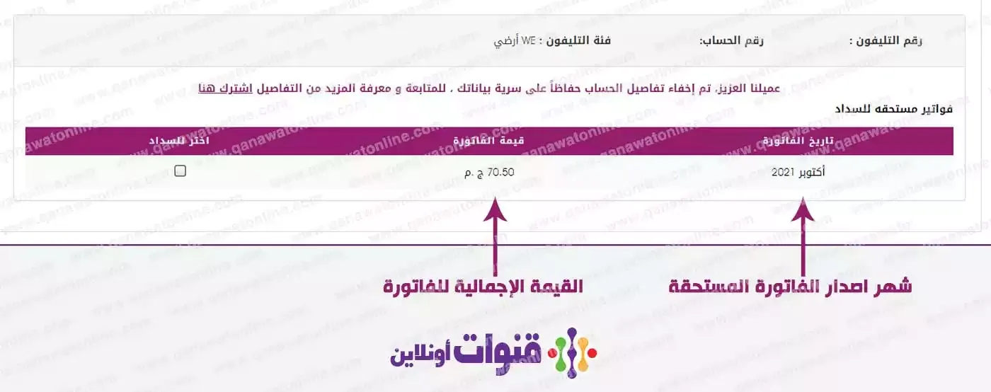 تفاصيل فاتورة التليفون الأرضيِ