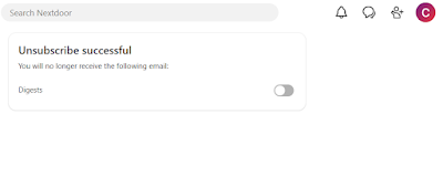 Webpage that says Unsubscribe successful. You will no longer receive the following email: Digests. (I cropped out the Nextdoor logo on the left)