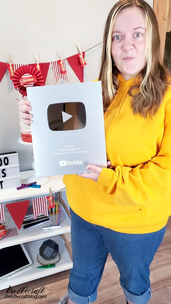 100 Grand YouTube Play Button Party! YouTube themed party with Kazoo Does Art as she celebrates her 100K subscribers play button or YouTube Creator Award! This party just had to showcase the 100 Grand--the red and white packaging match YouTube perfectly and the fact that Kazoo got the 100K subscriber button.  It is just too perfect!