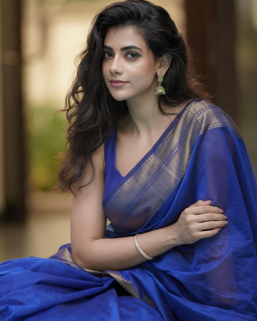 Actress Malina in Blue Saree