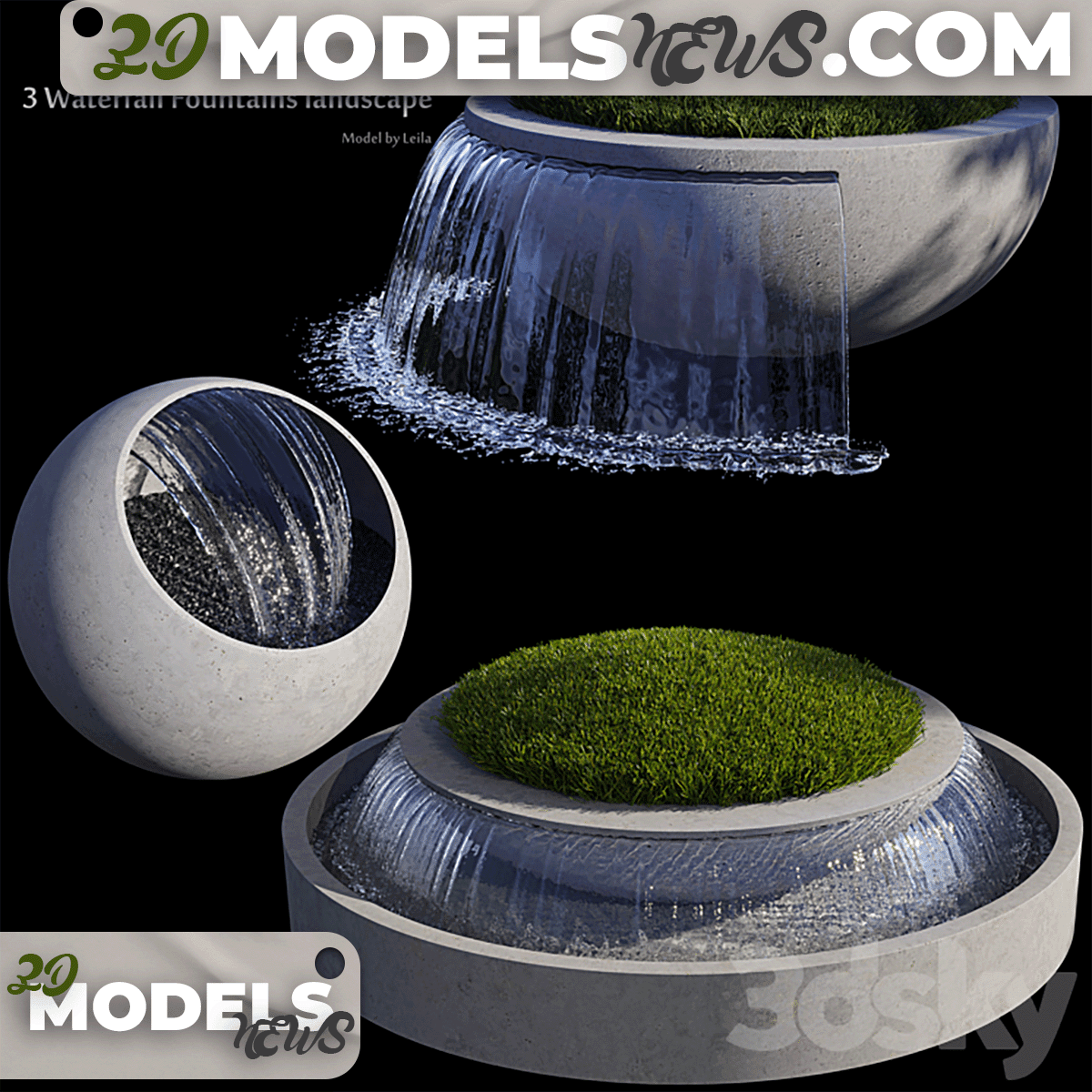 3 Models Waterfall Fountains Landscape 1