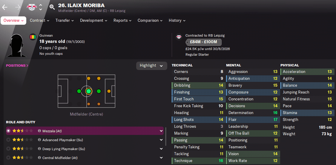 FM22 Ilaix Moriba Starting Attributes