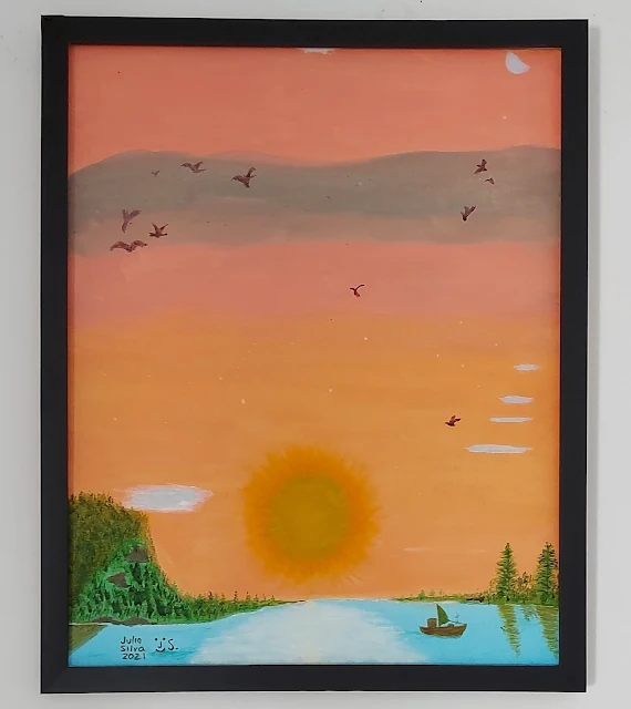 Arte 102 Ao amanhecer tela 40x50 em acrilica e poesia 'Alvorada' Julio Silva 2021