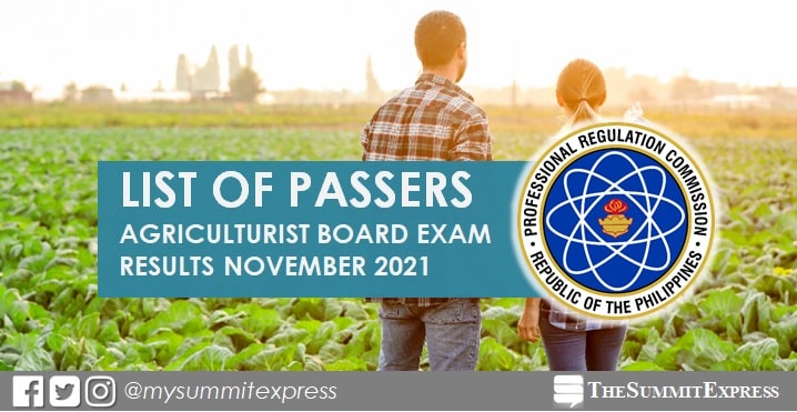 RESULTS: November 2021 Agriculturist board exam list of passers