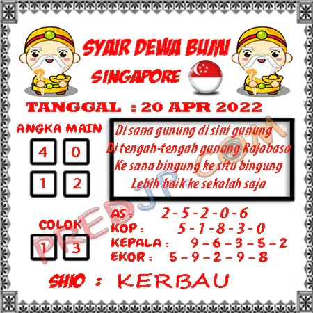 Prediksi Dewa Bumi Togel Singapura Kamis 20 April 2023