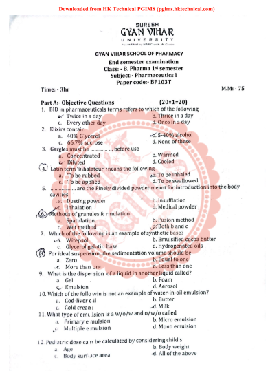 BP103T Pharmaceutics I SGV University 1st Semester B.Pharmacy Previous Year's Question Paper,BP103T Pharmaceutics-I,BPharmacy,Previous Year's Question Papers,BPharm 1st Semester,Pharmaceutics,