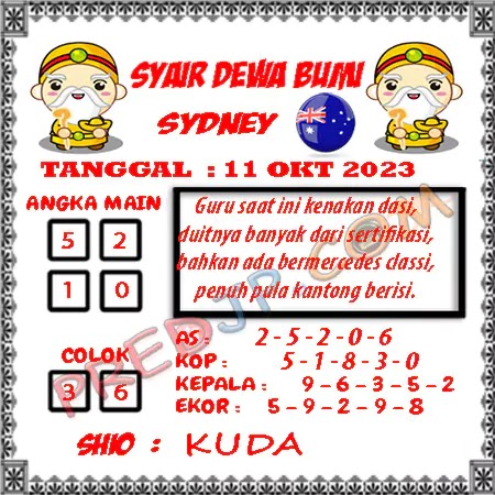 Prediksi Dewa Bumi Sdy Rabu 11-Oktober-2023