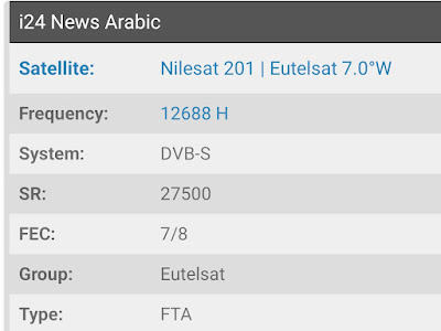 Fréquence de i24 News Arabic, une chaîne de télévision qui diffuse sur Nilesat 2012 et EutelSat 7.0° W