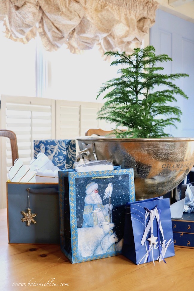 The French Country Christmas Blue Dining Room can remain decorated all Christmas since we are not hosting a large holiday gathering.