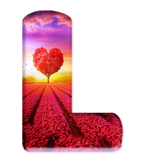 Abecedario de Atardecer y Árbol con Forma de Corazón.