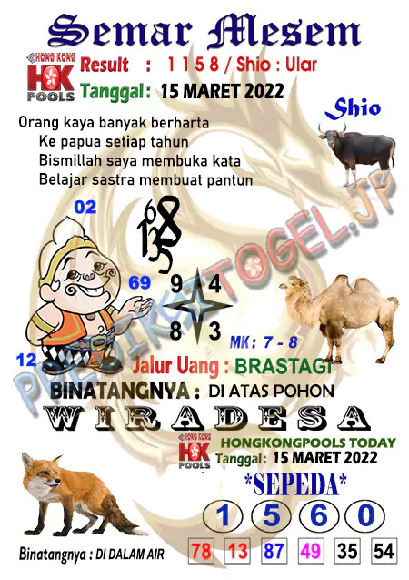 Syair Semar Mesem Togel Hongkong Selasa 15-Mar-2022