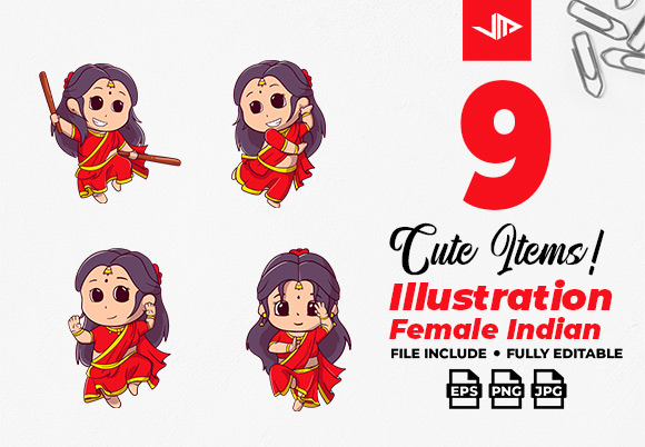 Paket karakter lucu perempuan indian menggunakan kostum merah