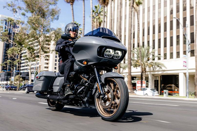 2022 Harley-Davidson Road Glide ST Specs ENGINE Type: Milwaukee-Eight 117 V-twin Displacement: 117 cubic inches (1923cc) Bore x stroke: 4.016” x 4.5” Maximum power: 106 horsepower @ 4750 rpm Maximum torque: 127 ft-lbs @ 3750 rpm Compression ratio: 10.2:1 Valvetrain: Single cam w/ pushrods; 4 vpc Cooling: Air and oil Lubrication: Dry sump Transmission: 6-speed Cruise Drive Clutch: Hydraulically actuated w/ assist and slipper functions Primary drive: Chain Final drive: Belt CHASSIS Frame: Mild tubular steel w/ two-piece stamped and welded backbone Front suspension; travel: Showa 49mm Dual Bending Valve; 4.6 inches Rear suspension; travel: Emulsion shock w/ hand-adjustable spring-preload; 3 inches Wheels: Bronze Prodigy Front wheel: 19 x 3.5 Rear wheel: 18 x 5 Front tire: 130/60 x 19; Dunlop Harley-Davidson Series D408F Rear tire: 180/55 x 18; Dunlop Harley-Davidson Series D407T Front brakes: 300mm floating discs w/ 4-piston calipers Rear brake: 300mm fixed discs w/ 4-piston caliper ABS: Standard w/ linked braking DIMENSIONS and CAPACITIES Wheelbase: 64 inches Seat height: 28 inches Rake: 26 degrees Fork angle: 29.25 degrees Trail: 6.7 inches Fuel capacity: 6 gallons Estimated fuel consumption: 41 mpg Curb weight: 842 pounds Colors: Vivid Black; Gunship Gray (+$575) 2022 Harley-Davidson Road Glide ST Price: $29,999 MSRP