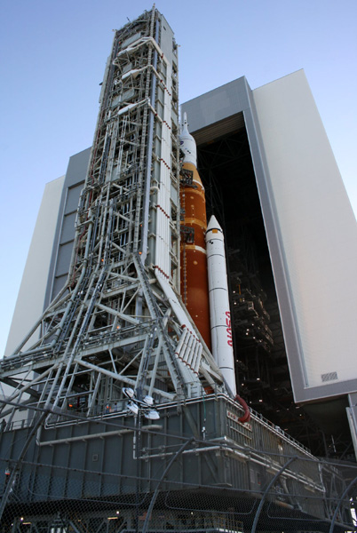 The Space Launch System rocket rolls out of the Vehicle Assembly Building for its journey to Launch Complex 39B at NASA's Kennedy Space Center in Florida...on March 17, 2022.