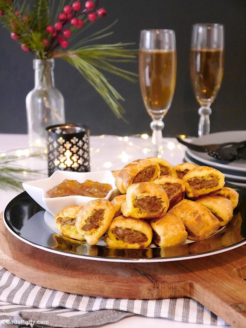 Quick and Easy Curried Sausage Rolls Party Appetizer - inexpensive to make, these are delicious little bitesize treats, perfect to feed a crowd! by BirdsParty.com @BirdsParty #recipe #appetizers #appetizer #partyfood #fingerfood
