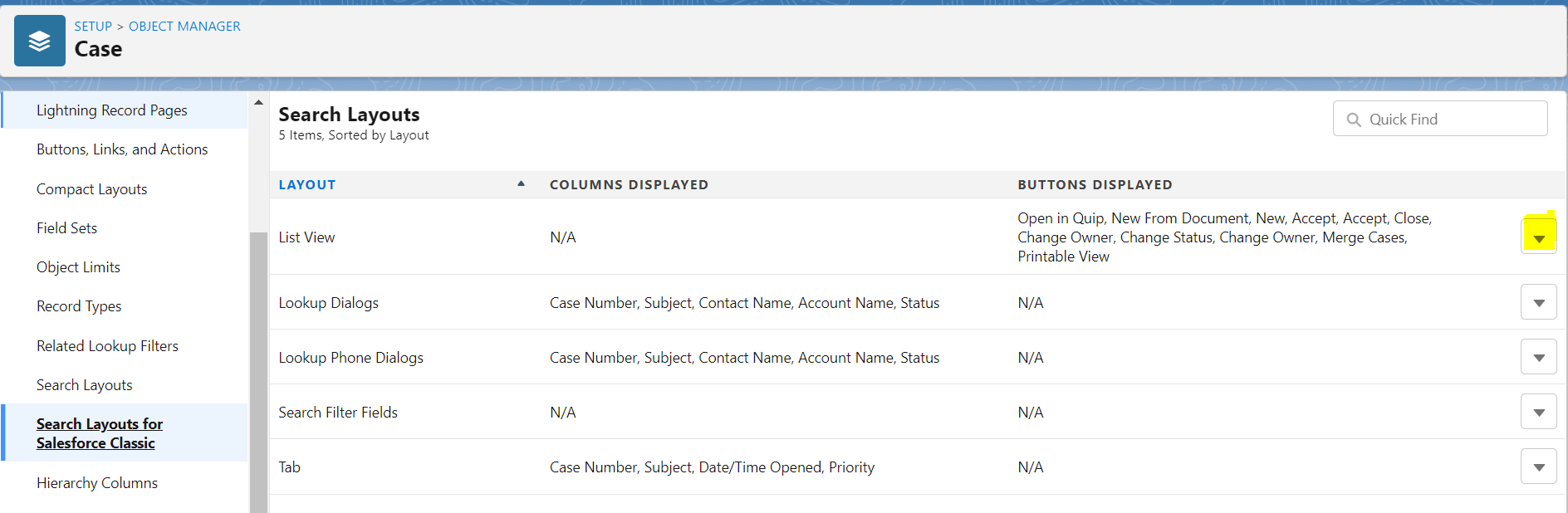 Search layouts for salesforce classic