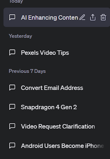 My Chat GPT history