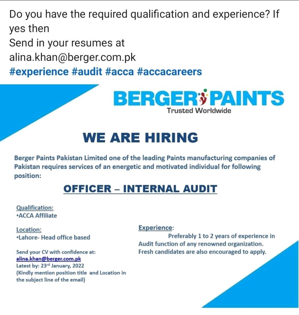 Berger Paints Pakistan Limited Jobs 2022