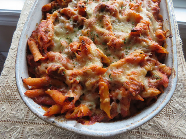Baked Pasta with Spicy Tomato and Sausage Sauce