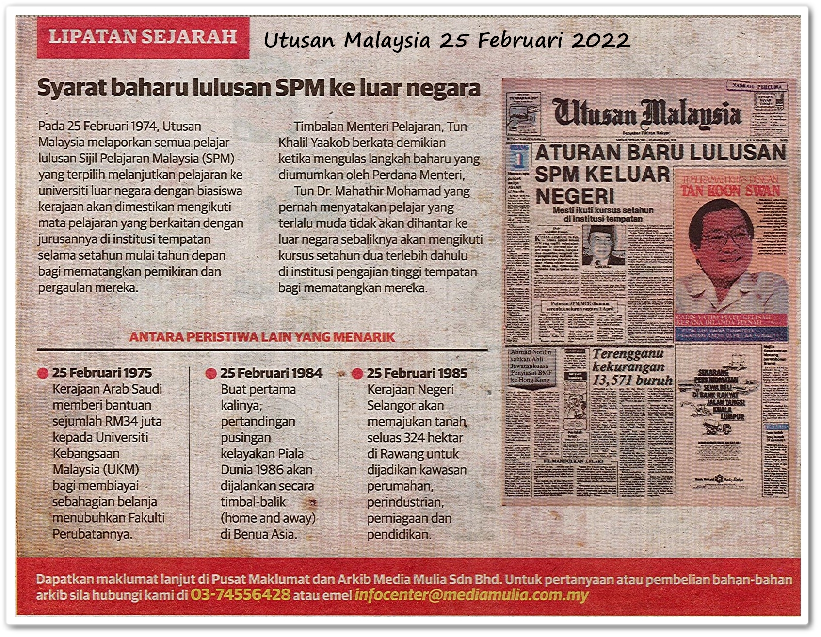 Lipatan sejarah 25 Februari - Keratan akhbar Utusan Malaysia 25 Februari 2022