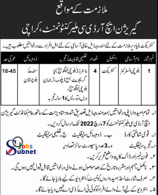 Pak Army Civilian Jobs 2022