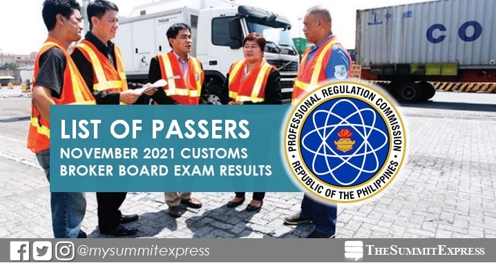 FULL RESULTS: November 2021 Customs Broker board exam list of passers, top 10