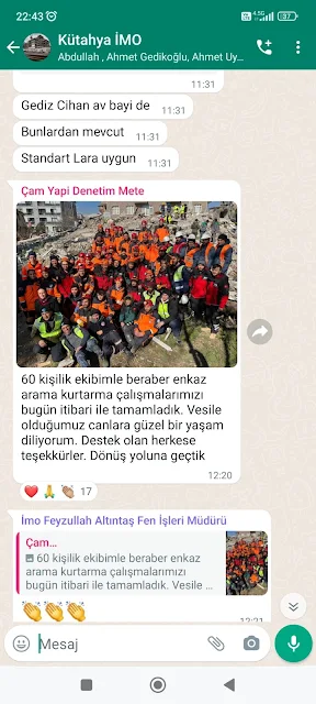 İnşaat Mühendisi Mehmet Mete Çetinkaya Hatay'da kurtarma faaliyetlerine katıldı.