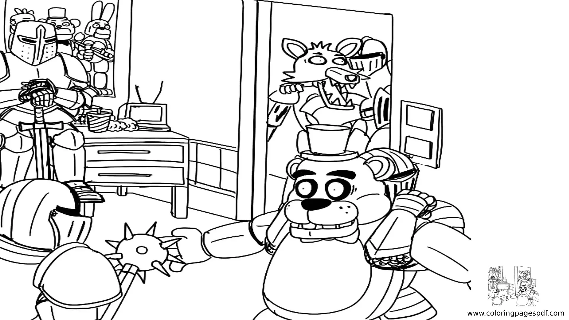 Coloring Pages Of Fnaf Toys Fighting Knights