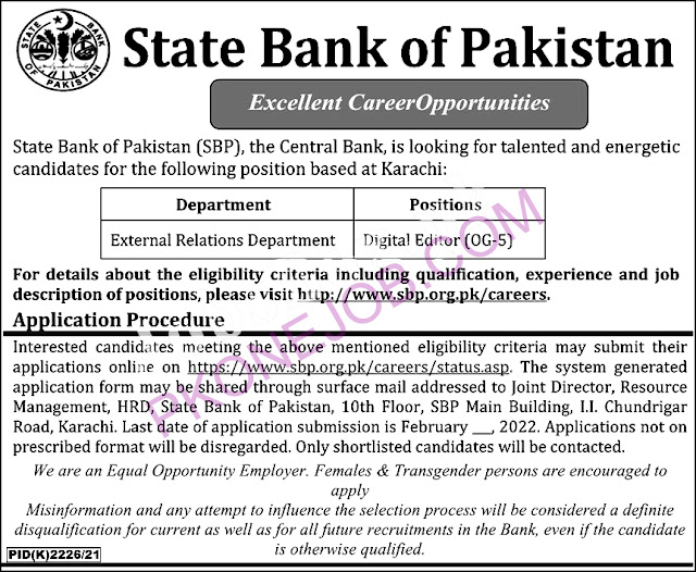 State Bank of Pakistan SBP Jobs 2022