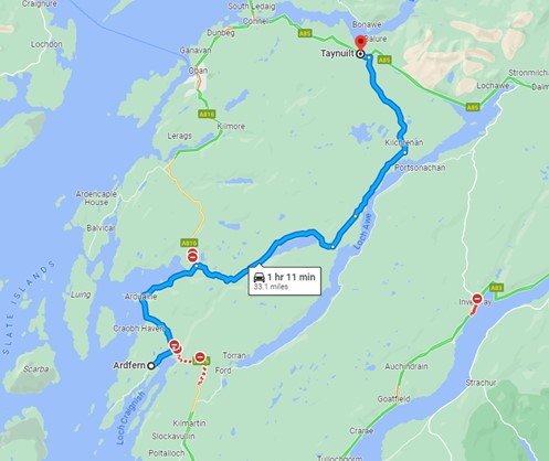 Kilmelford road closure diversion