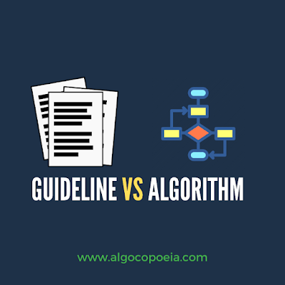 Illustration of the difference between clinical practice guidelines and medical algorithms