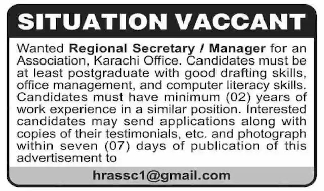 Regional Secretary Jobs in Karachi