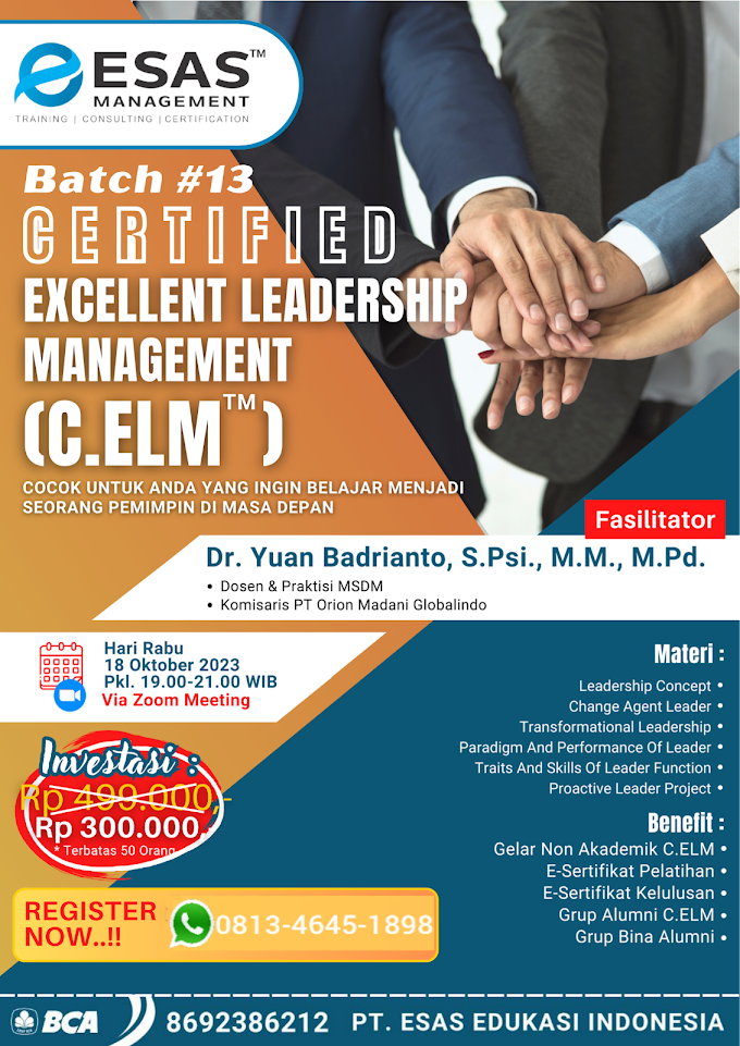 WA.0813-4645-1898 | Certified Excellent Leadership Management (C.ELM) 18 Oktober 2023