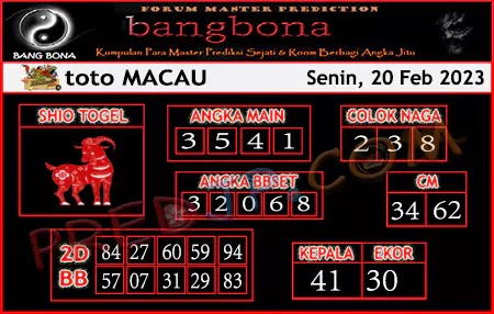 Prediksi Bangbona Toto Macau Senin 20 Februari 2023