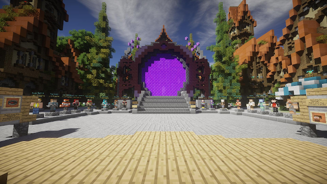 An image of what the Hypixel server hub looked like, featuring a giant Nether portal