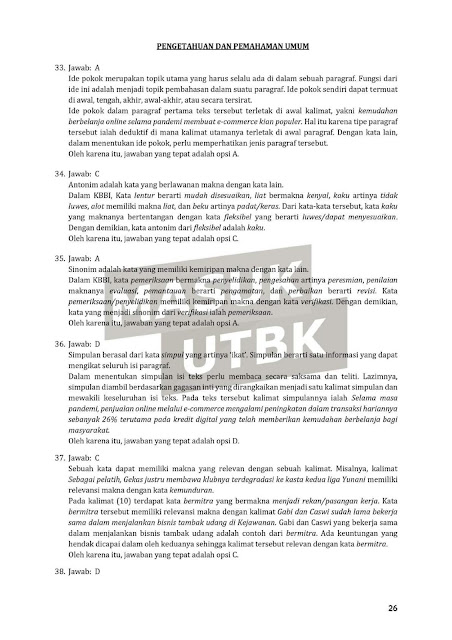 Tryout Soal UTBK SBMPTN TPS 2021/2022 + Kunci Jawaban