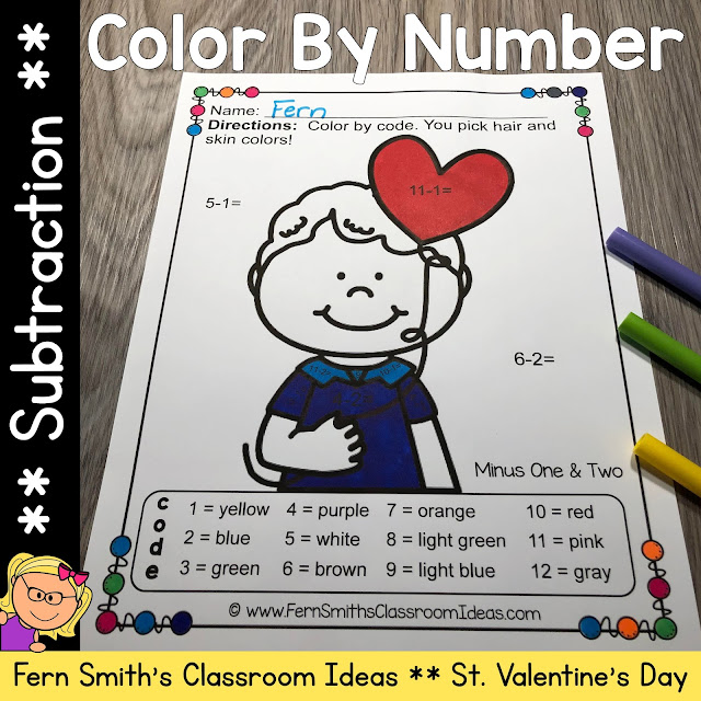 Grab These St. Valentine's Day Color By Number Subtraction Worksheets for Your Class Today!