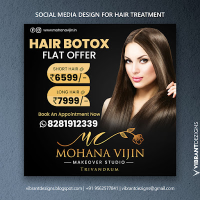 social media design for hair treatment, mohana vijin unisex salon, social media design thrissur