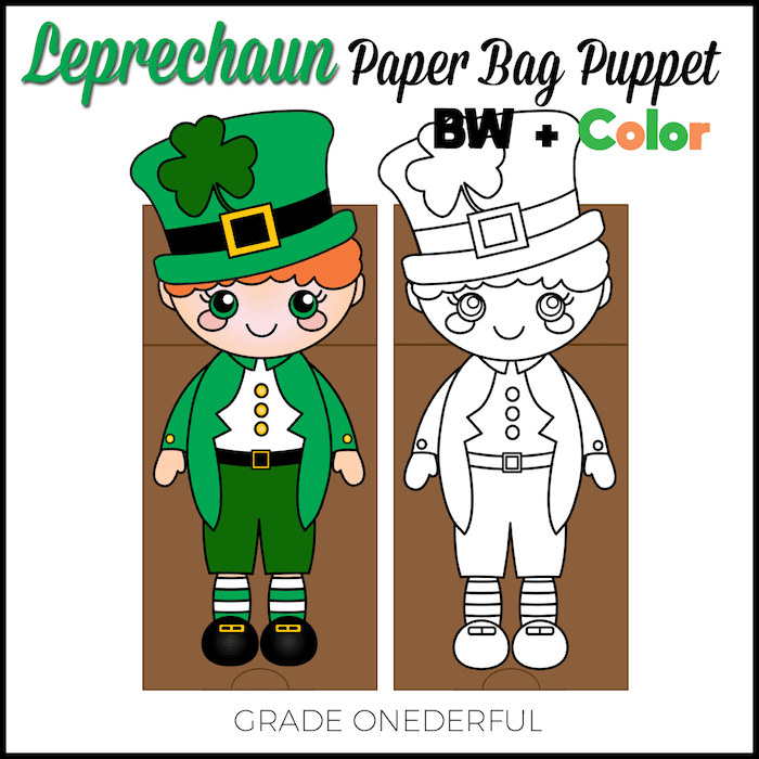 Leprechaun paper bag puppet template