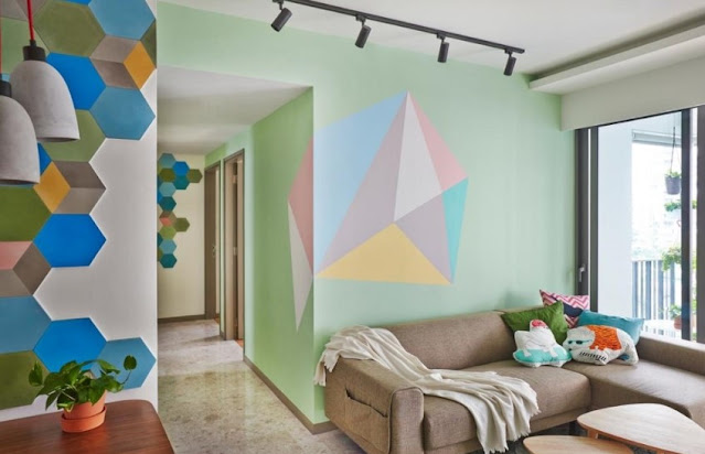 room geometric wall paint