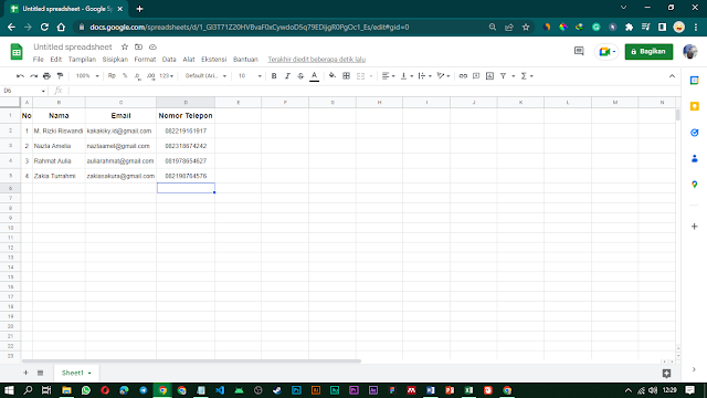 cara menampilkan nomor telepon di spreadsheet