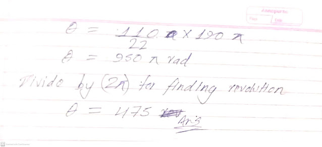 The angular velocity of a wheel increases from 1200 to 4500 revmin in 10 sec.Compute its angular acceleration and number of revolution during this time.