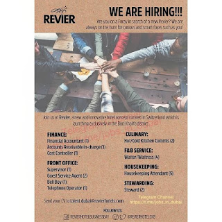 Revier Hotel Dubai Multiple Staff Jobs Recruitment 2021