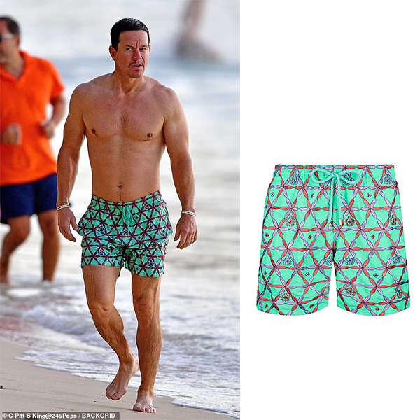 Mark Wahlberg wearing Vilebrequin swim trunks in Barbados on January 1, 2022