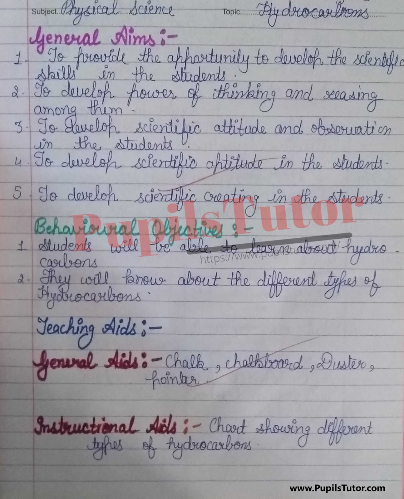 Chemistry Lesson Plan For Class 10 On Types Of Hydrocarbons – (Page And Image Number 1) – Pupils Tutor