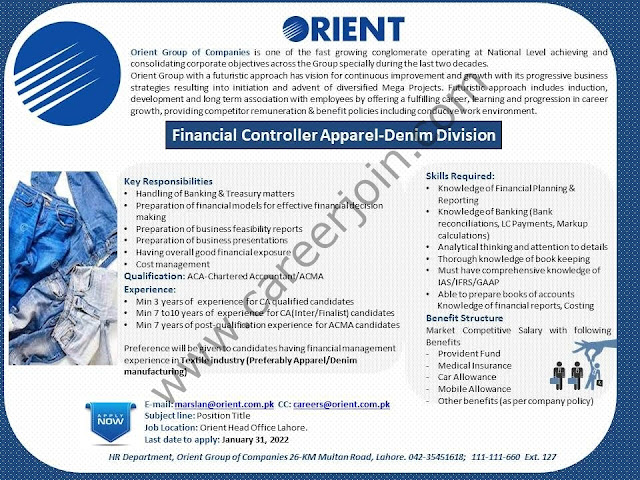 Orient Group Of Companies Jobs Financial Controller Apparel 2022