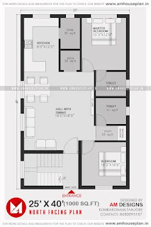 25 x 40 Simple House Floor Plan for 2 Bedroom