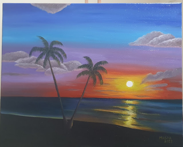 Peinture sur toile Masha Couche de soleil et palmiers